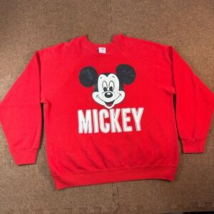 Vintage Disney Mickey Mouse Sweatshirt Red Mens XL Made in USA Raglan 80s 90s